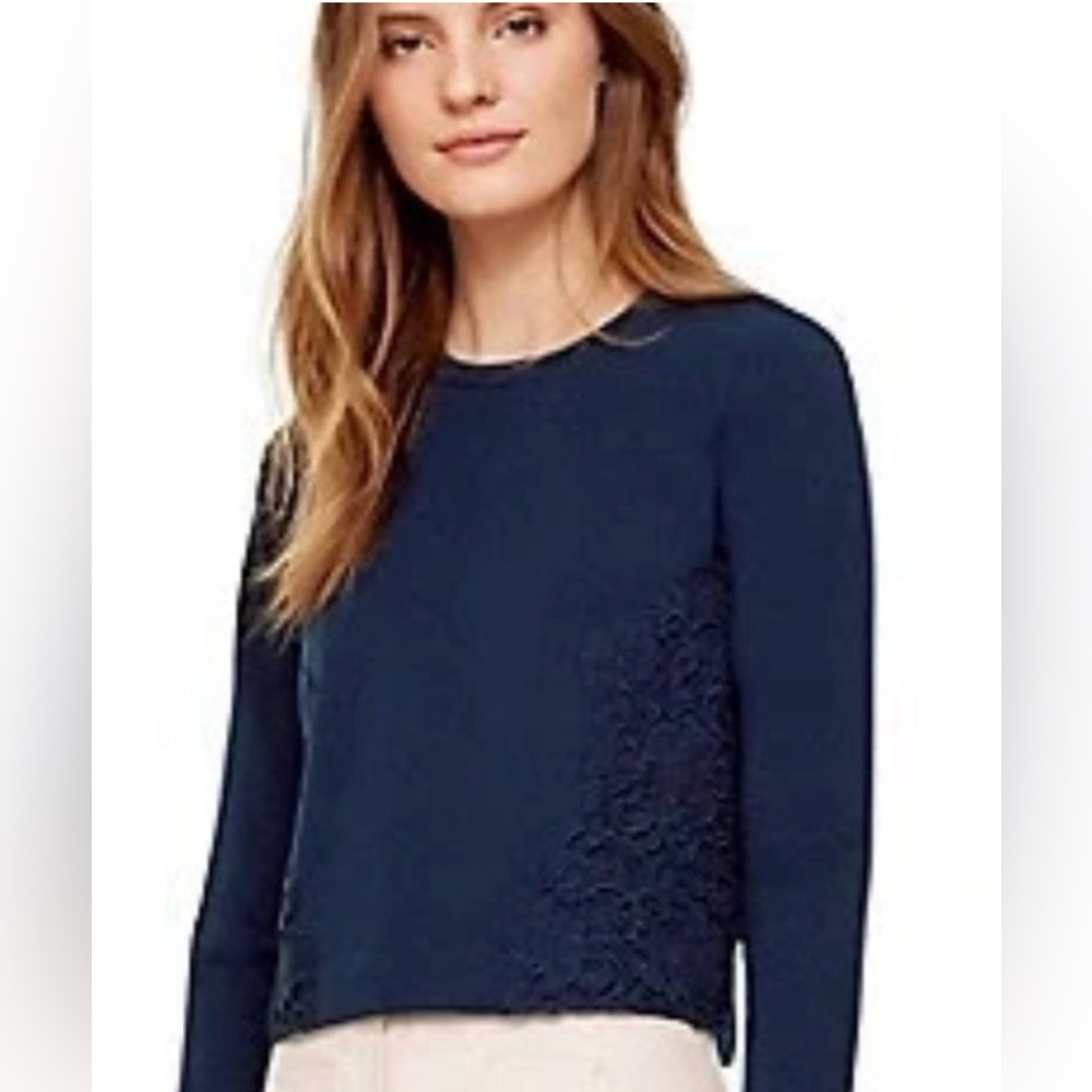 Tory Burch Ponte and Lace Pullover Sweatshirt lace detail size S